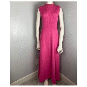 Vintage Pink Mock Neck Heavy Knit Maxi Dress